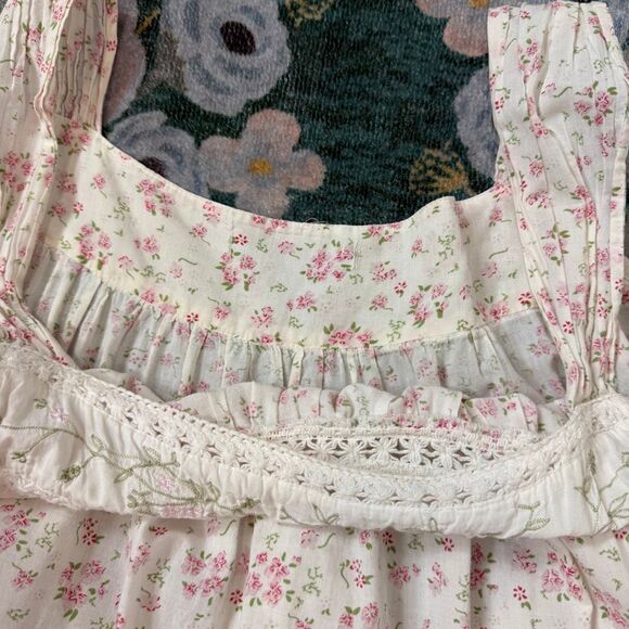 Vintage Nightgown small white pink lace Floral Sleeveless Cotton sleep Dress S - Picture 7 of 11